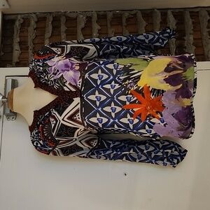 Desigual Multicolor Abstract Sheer Blouse Size S Small